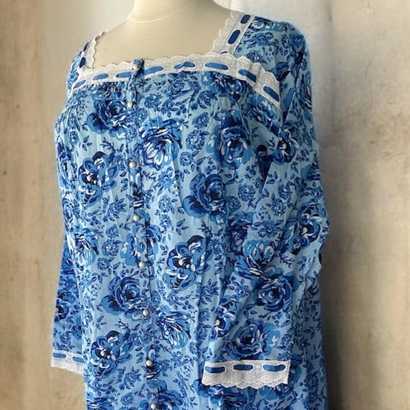New!2-Piece Blue floral lace ribbon button pocket two piece gowns set size 4X - Picture 8 of 10